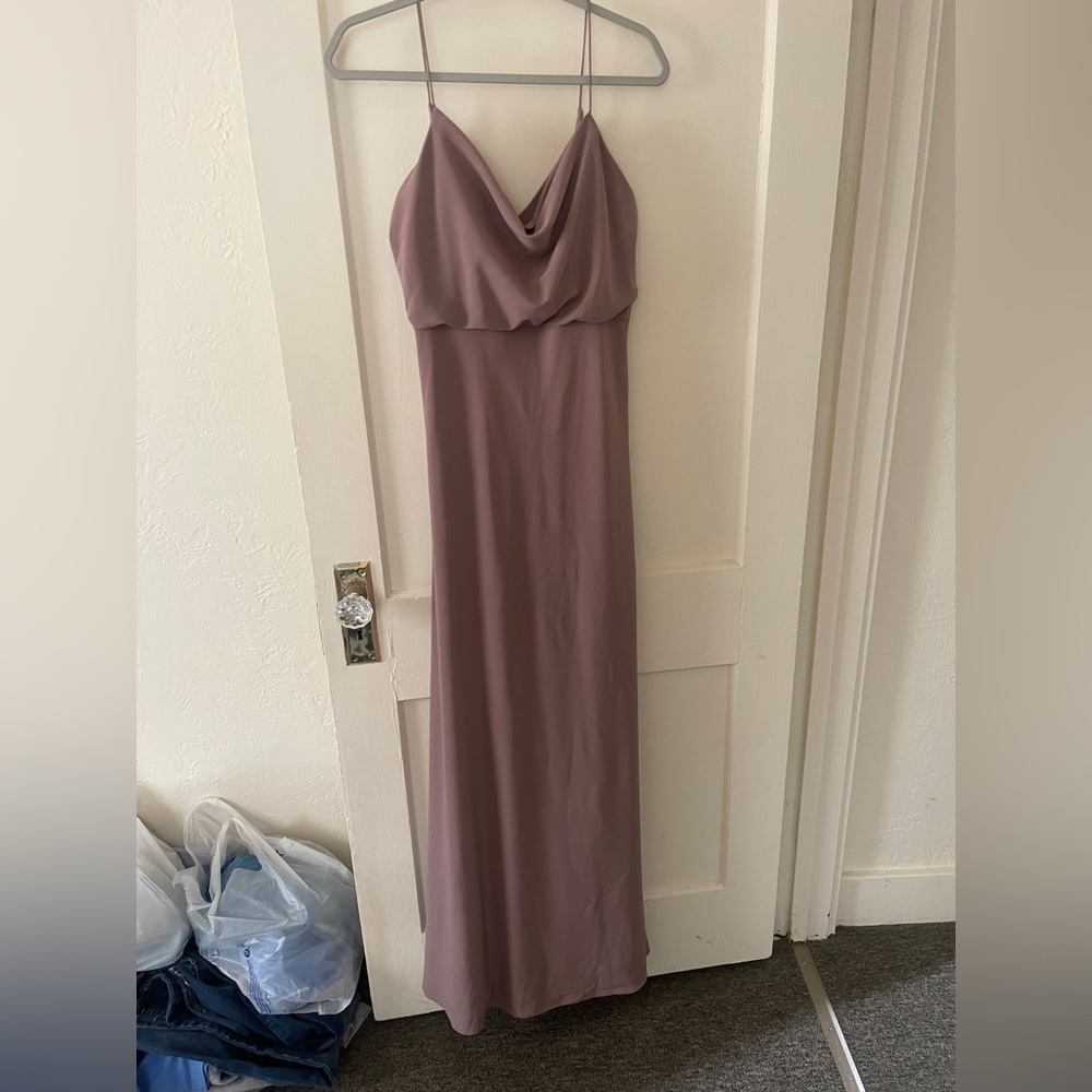 Jenny Yoo Elegant fig Spaghetti Strap Capri Dress size 8 bridesmaid full length - Picture 3 of 16